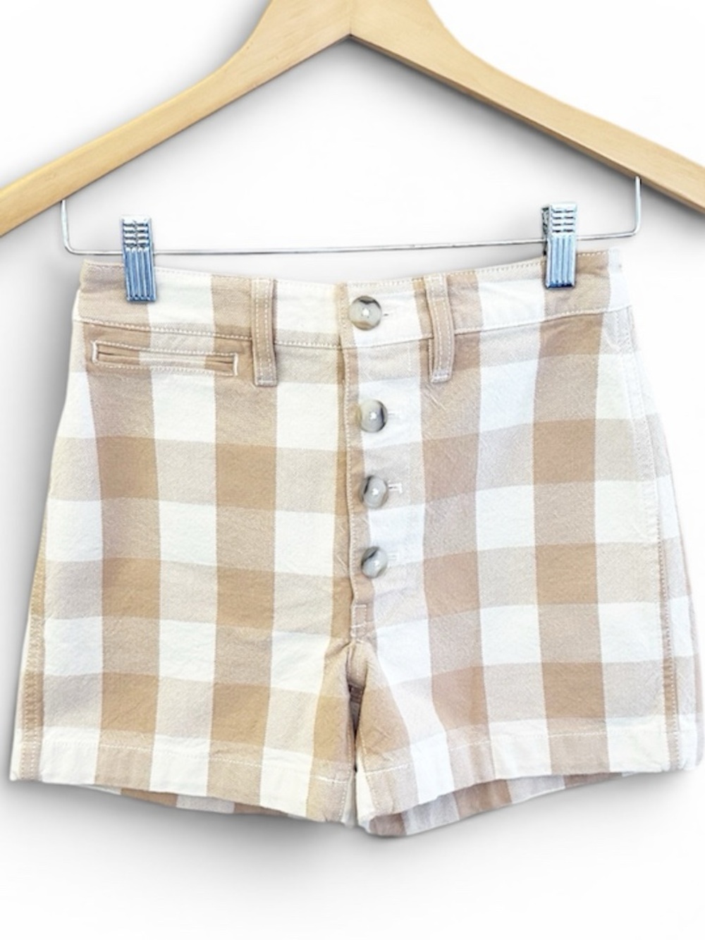 Madewell Beige and White Gingham High-Rise Jean Shorts Like New Size 24